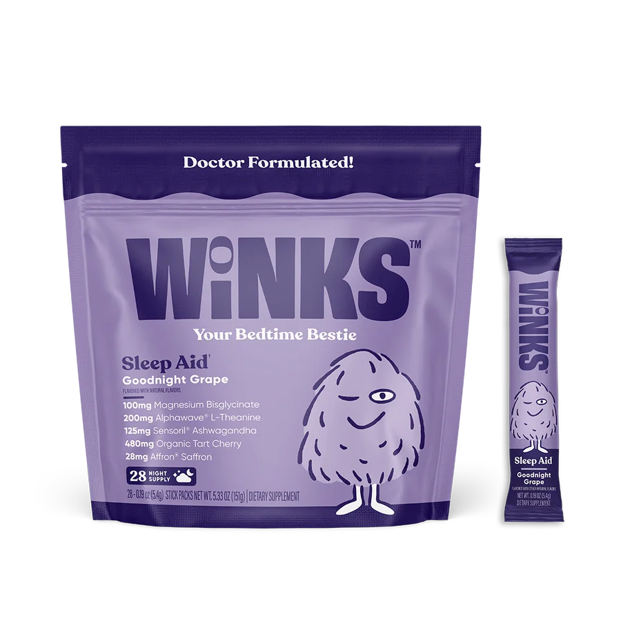 The Winks Goodnight Grape pouch and a stick pack
